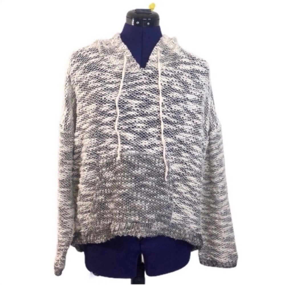Kali White Gray White Space Dye Chunky Knit Long Sleeve Hooded Sweater
